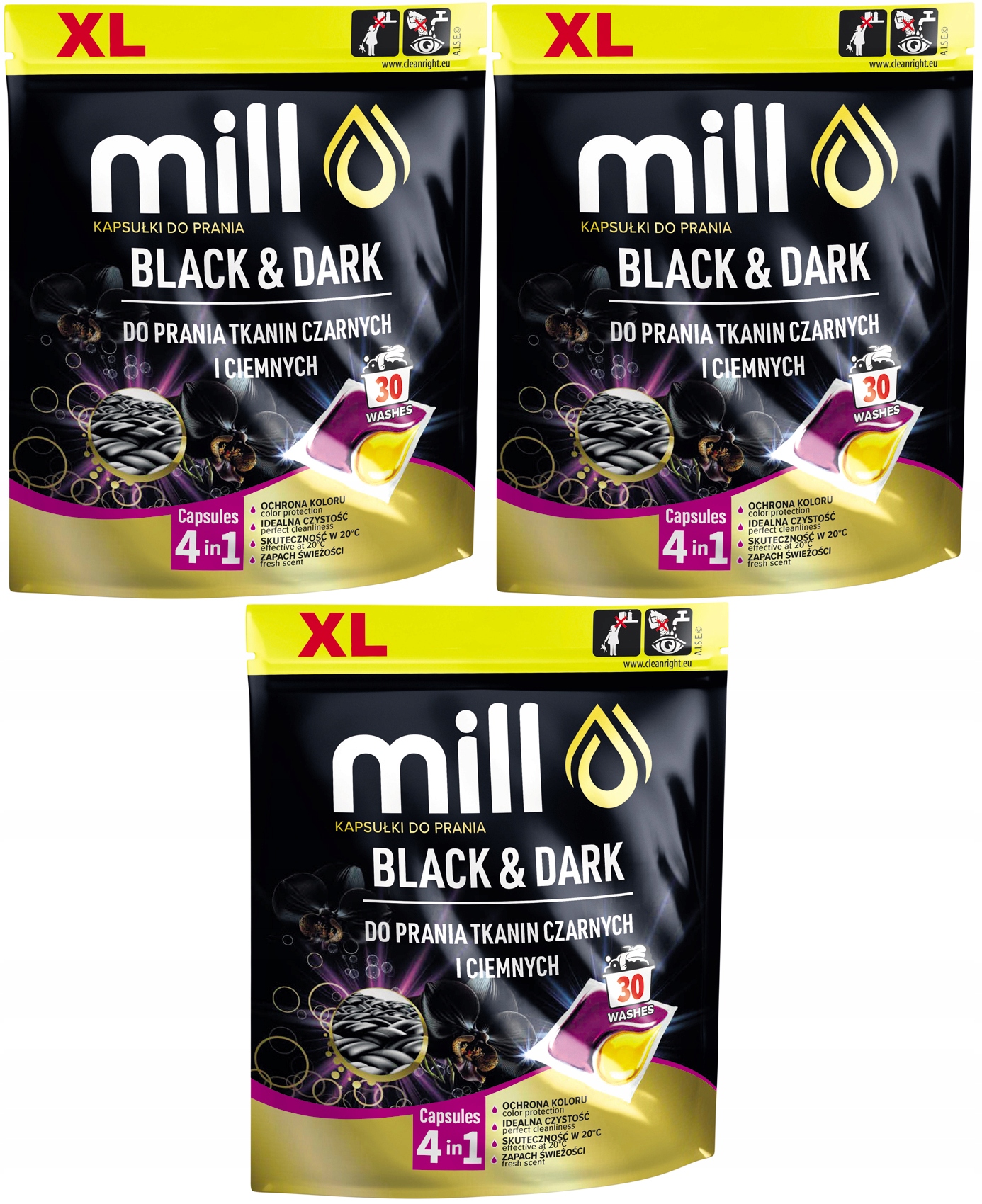 Levně 3x Kapsle Na Černé Tmavé Prádlo XL Černých Tkanin Black 4v1 30ks