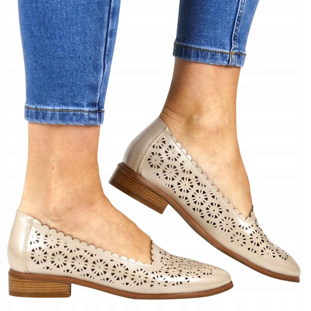 iButy Dámské Polobotky Ažurové Mokasíny Zlaté Lesklé Elegantní Nazouvací New