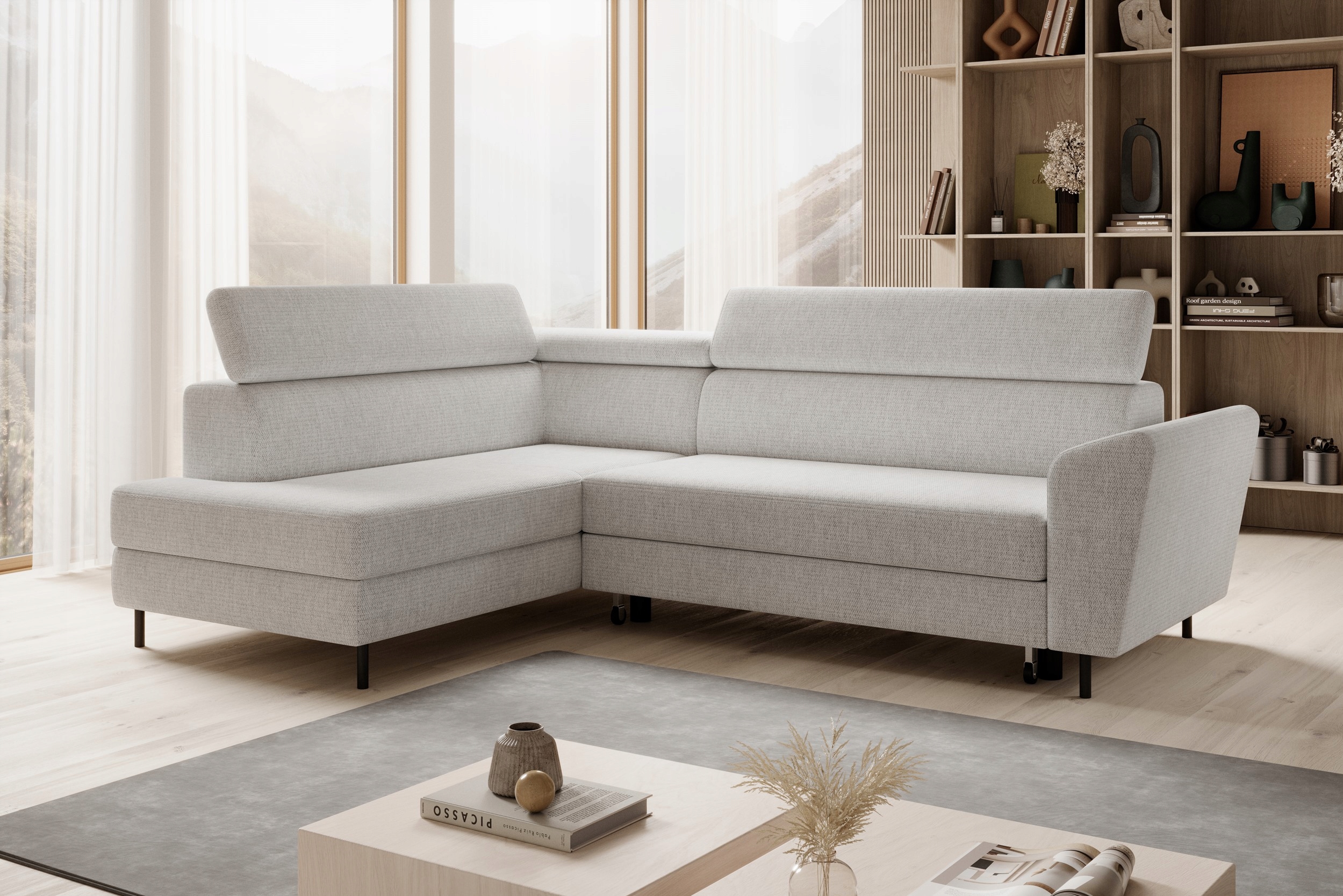 Rozkládací Rohová Sedací Souprava Cozy s nastavitelnými záhlavníky, funkcí spaní a područkou