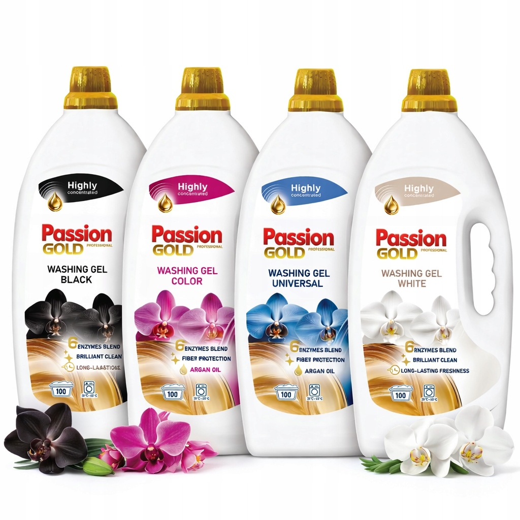 Passion Gold Żel do Prania Zestaw 4x100 Prań Color Black White Universal