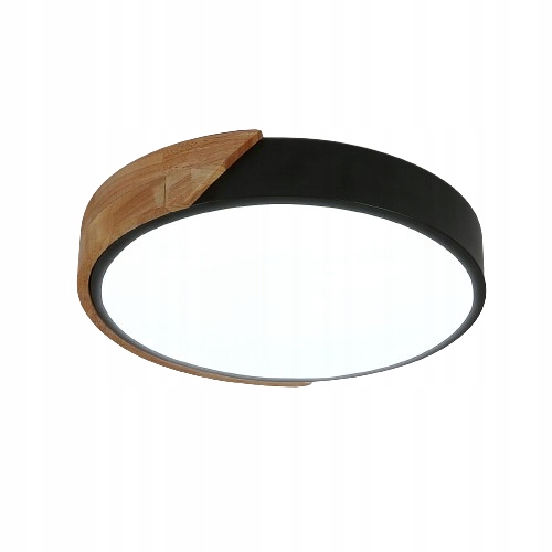 Lampa Sufitowa Led Plafon Okrągły Czarna Drewno Do Salonu 30W 6500K