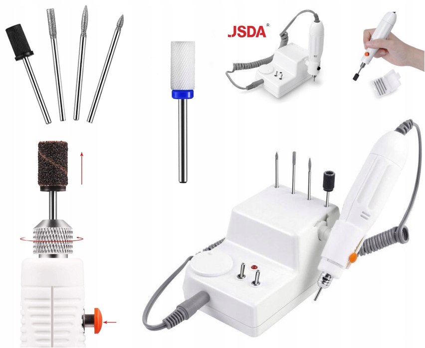 FREZARKA DO PAZNOKCI MANICURE PEDICURE MOCNA PROFESJONALNA ZESTAW + frezy