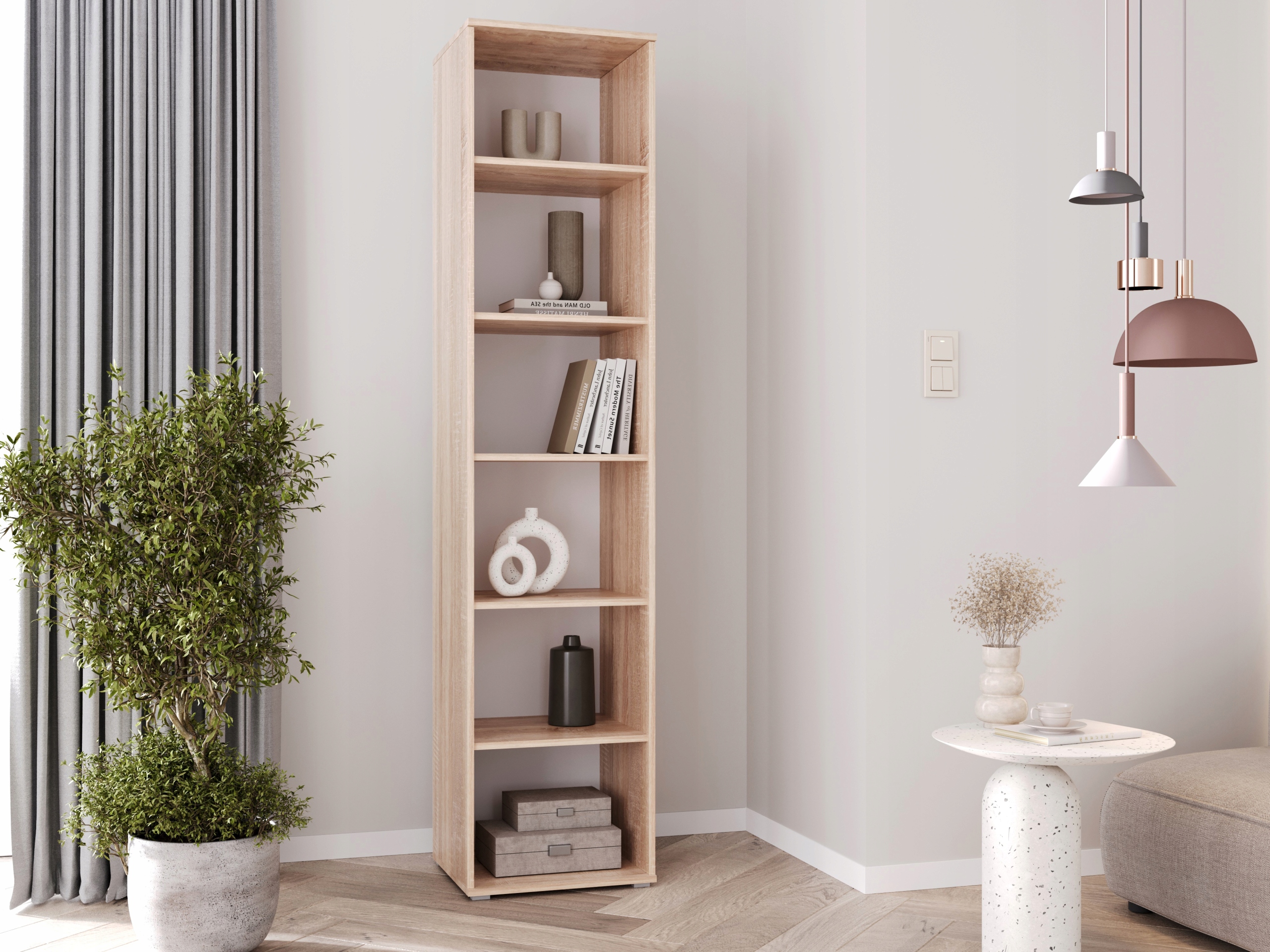 Regál na knihy dub sonoma vysoký, široký 70 cm. Police na hračky