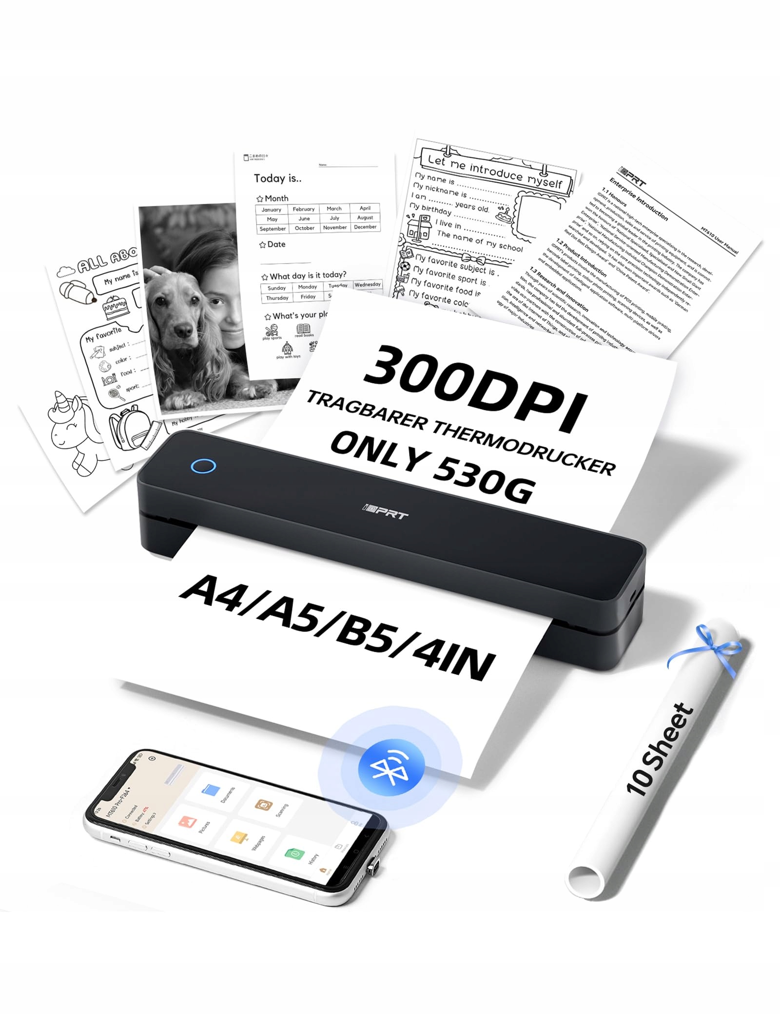 Idprt MT610 Přenosná termální tiskárna Bluetooth pro iOS a Android notebooky