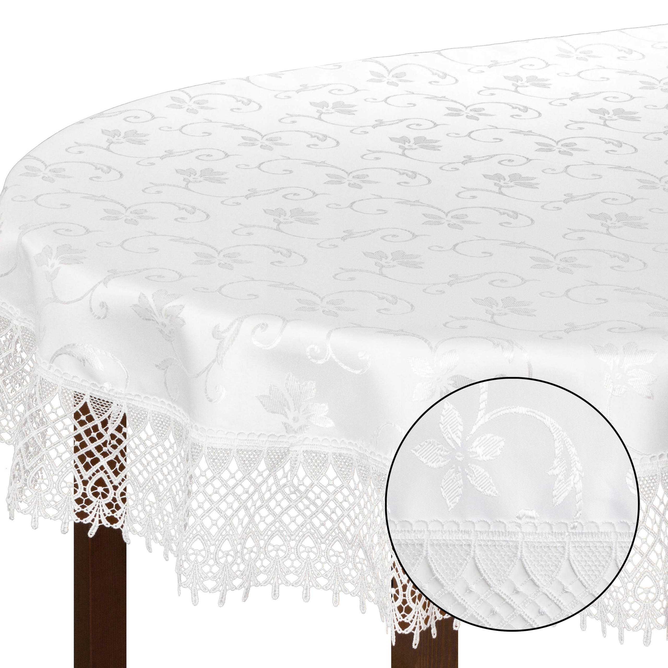 

Obrus plamoodporny Gipiura W Kwiaty 150x300 biały