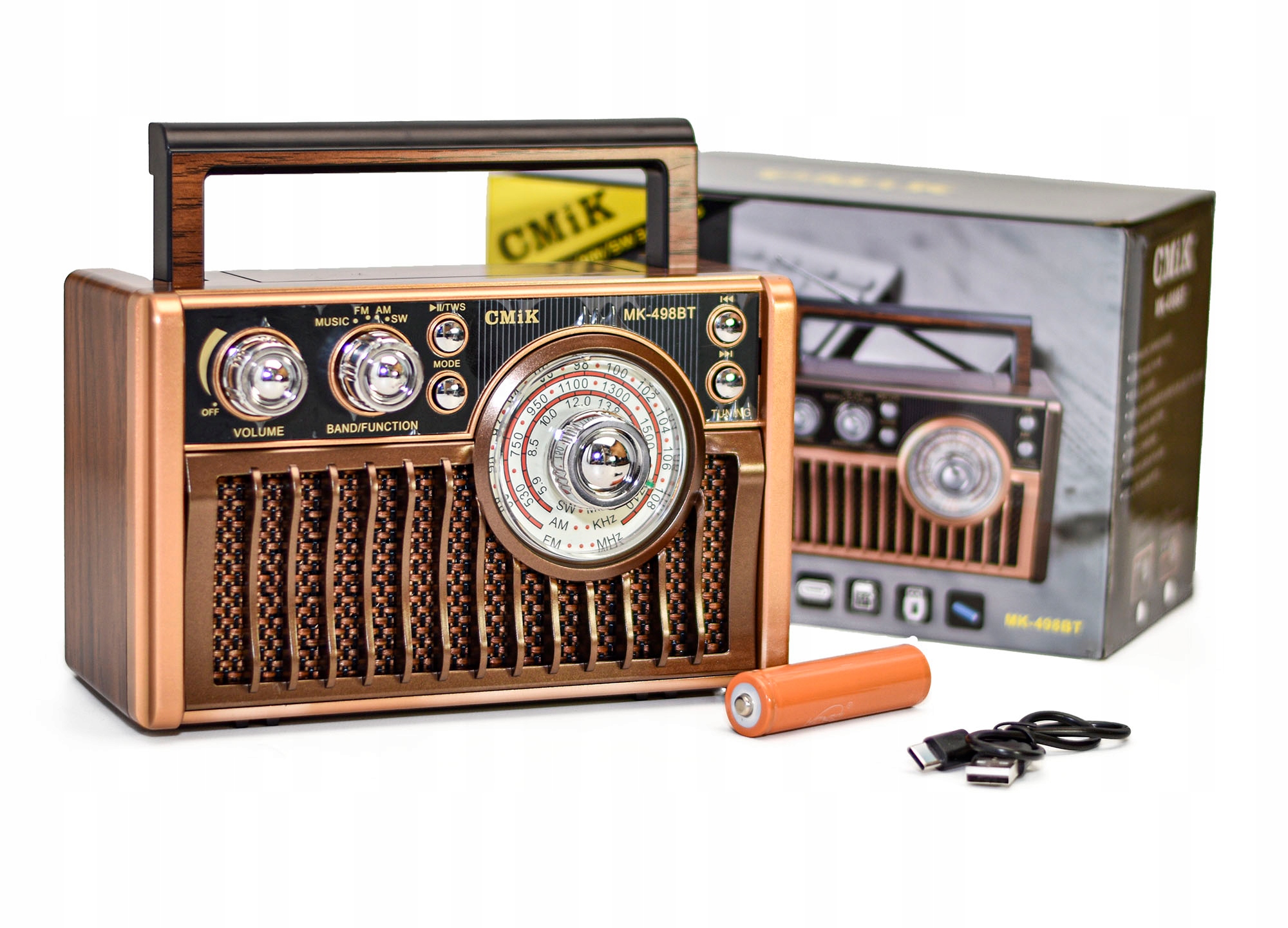 Radio Retro Vintage Usb Bluetooth Karty Sd Am Fm Reproduktor Akumulátor Hlasitý