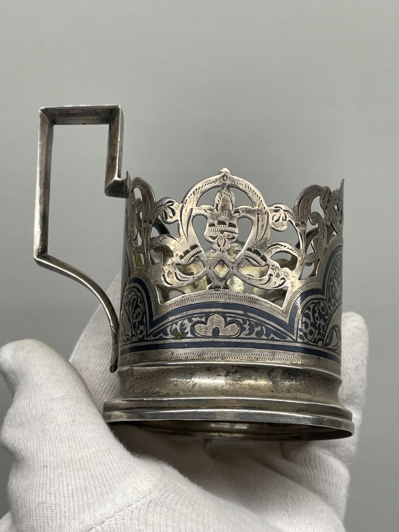 Srebrny Podstakannik - Niello - 88,36g - CARSKA ROSJA / ROSJA - Kraków