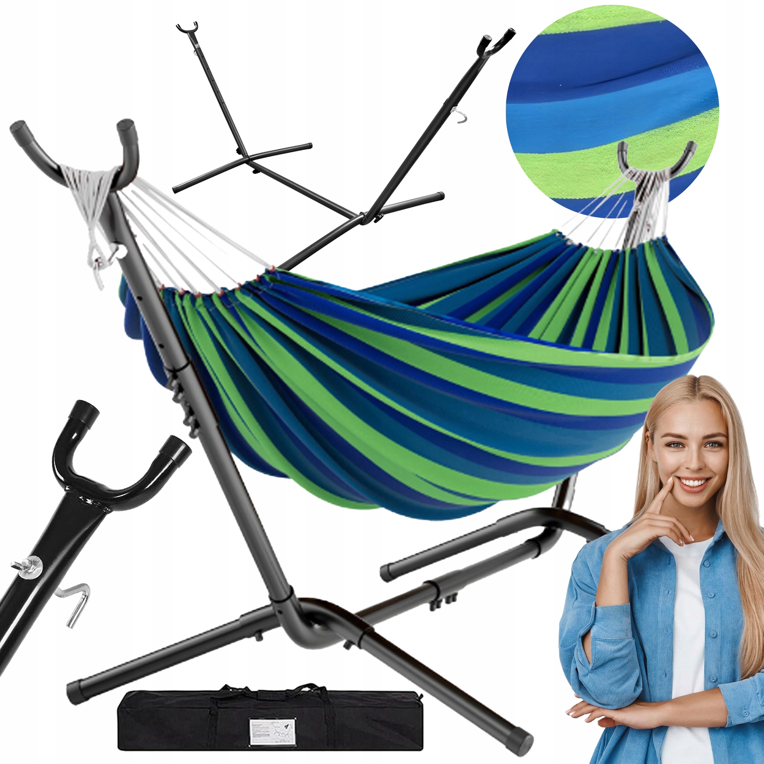Hamak Ze Stelażem Huśtawka Stojak Stelaż Do Hamaka Ogrodowy Dwuosobowy XXL