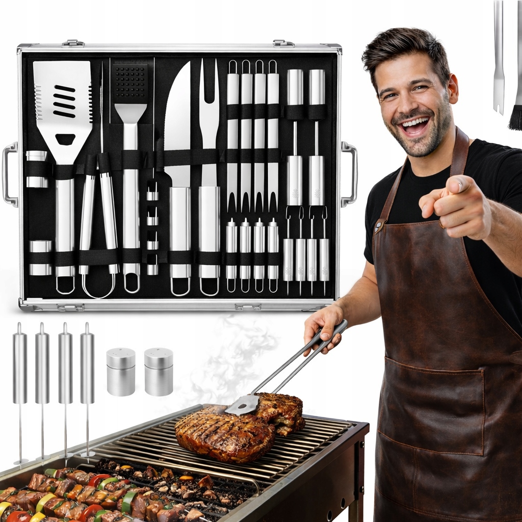 Zestaw Akcesoriów Do Grilla Przybory Sztućce Do Grillowania Walizka