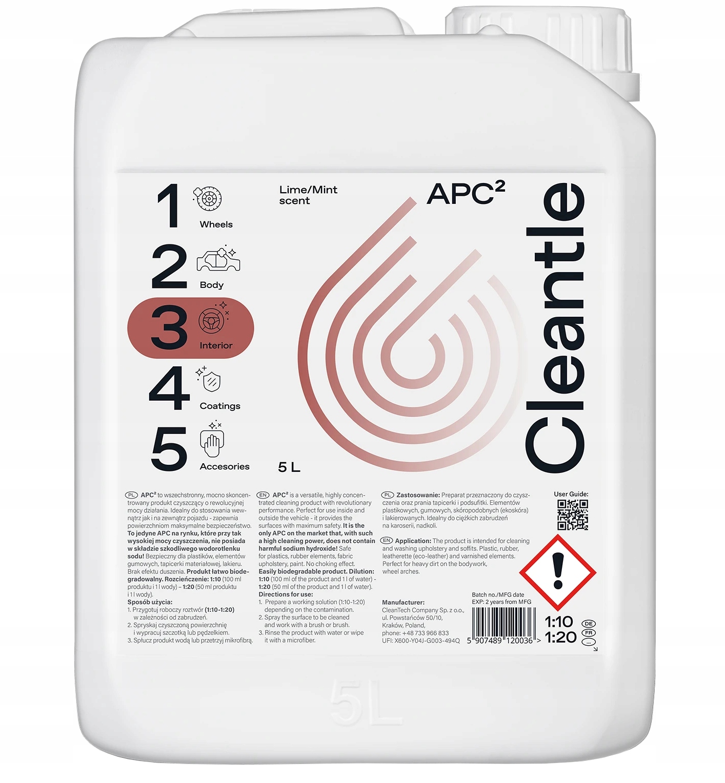 CLEANTLE _ UNIWERSALNY PRODUKT CZYSZCZĄCY DO SAMOCHODU APC² 5L