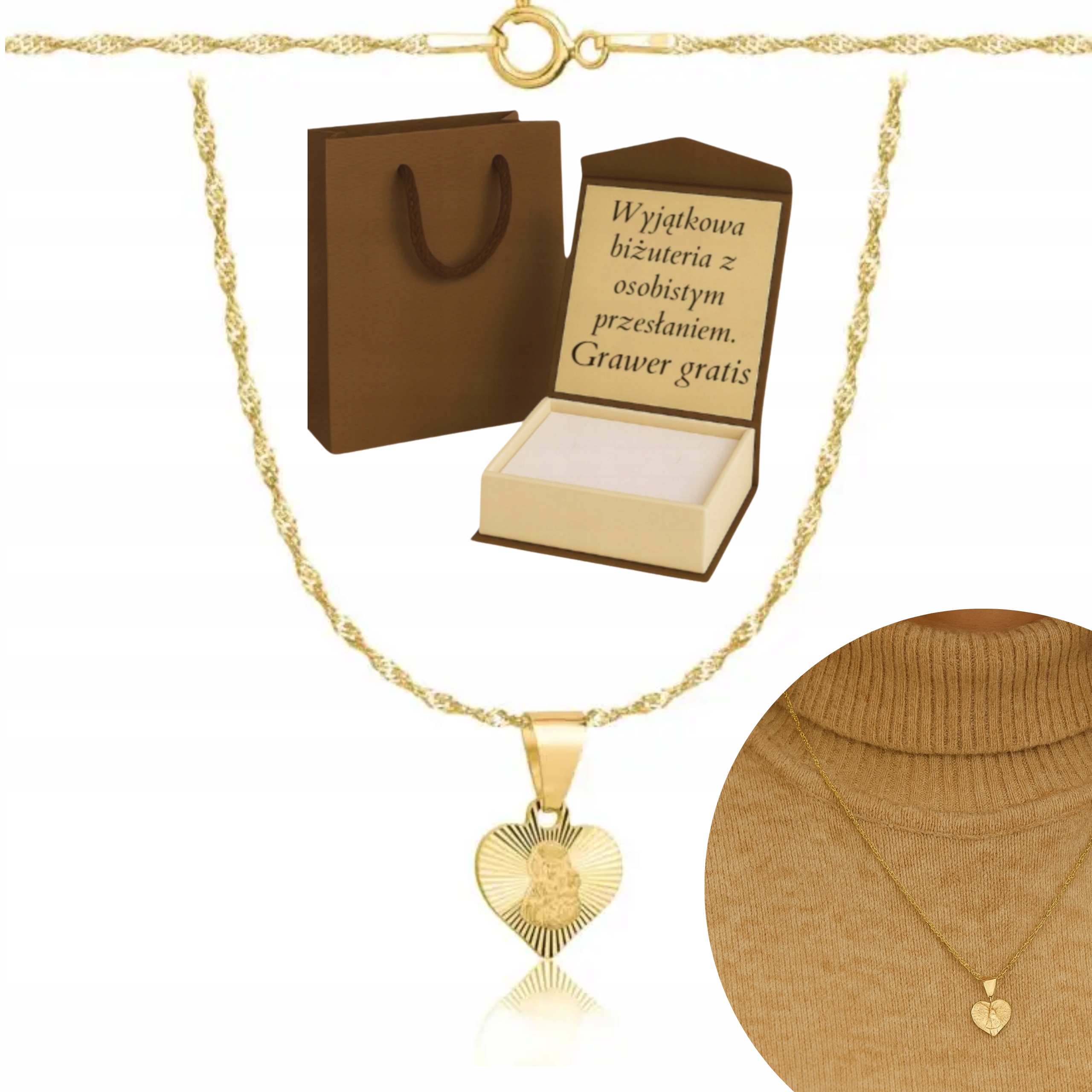 Dámský zlatý Řetízek s medailonem ve tvaru srdce Ryzost 925 585 Gravírování Bonus