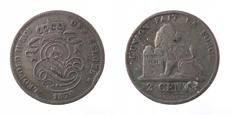 3391. BELGIA, 2 CENTY, 1870