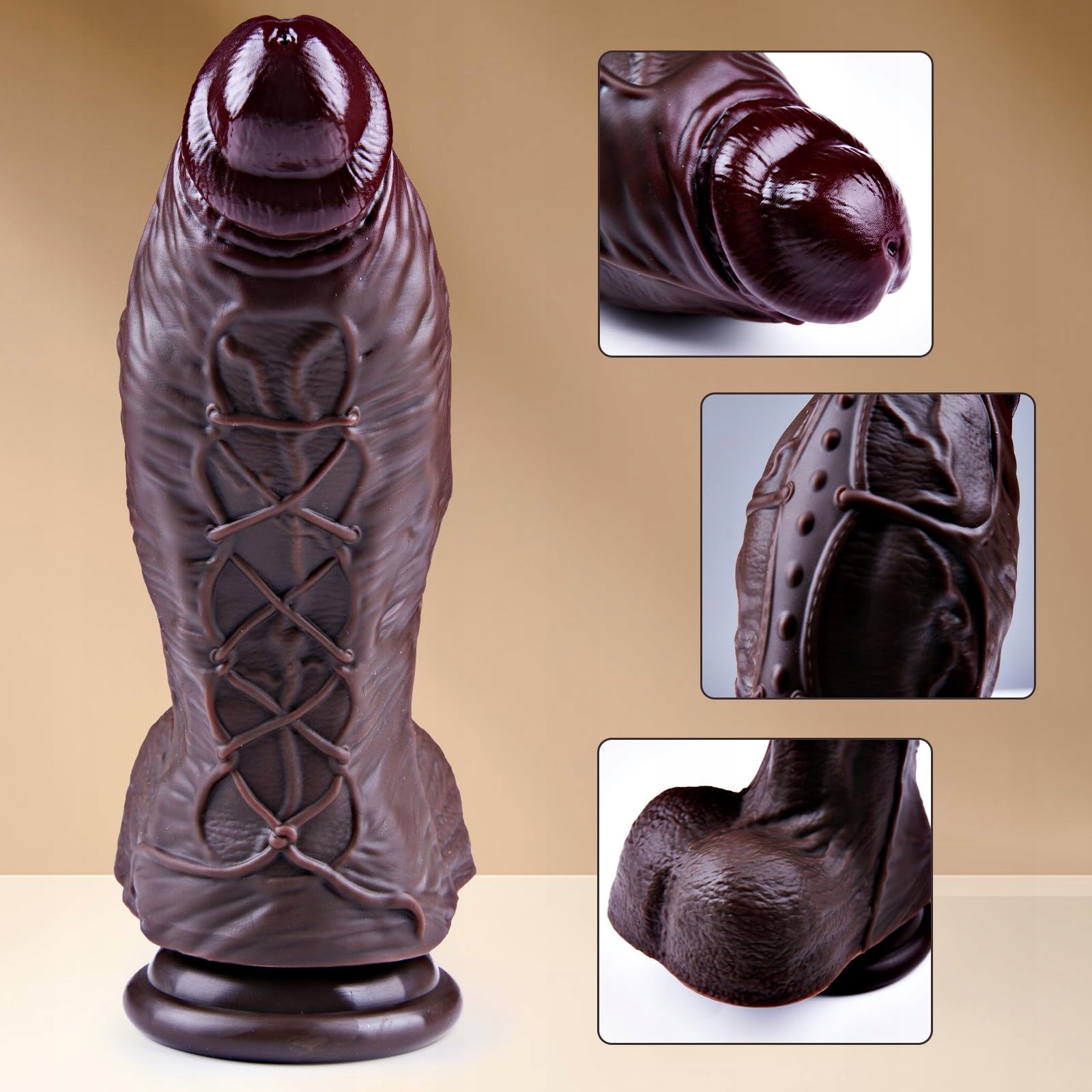 XXL REALISTYCZNY CZARNY DILDO 26,5 CM Z PRZYSSAWKĄ DLA DOŚWIADCZONYCH — miniatura 6