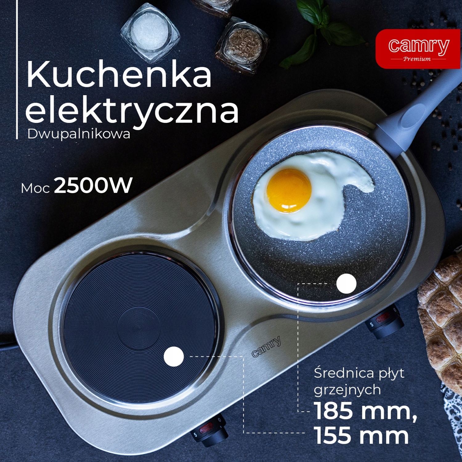 Kuchenka Elektryczna Dwupalnikowa CR 6511 2500W Płynna Regulacja