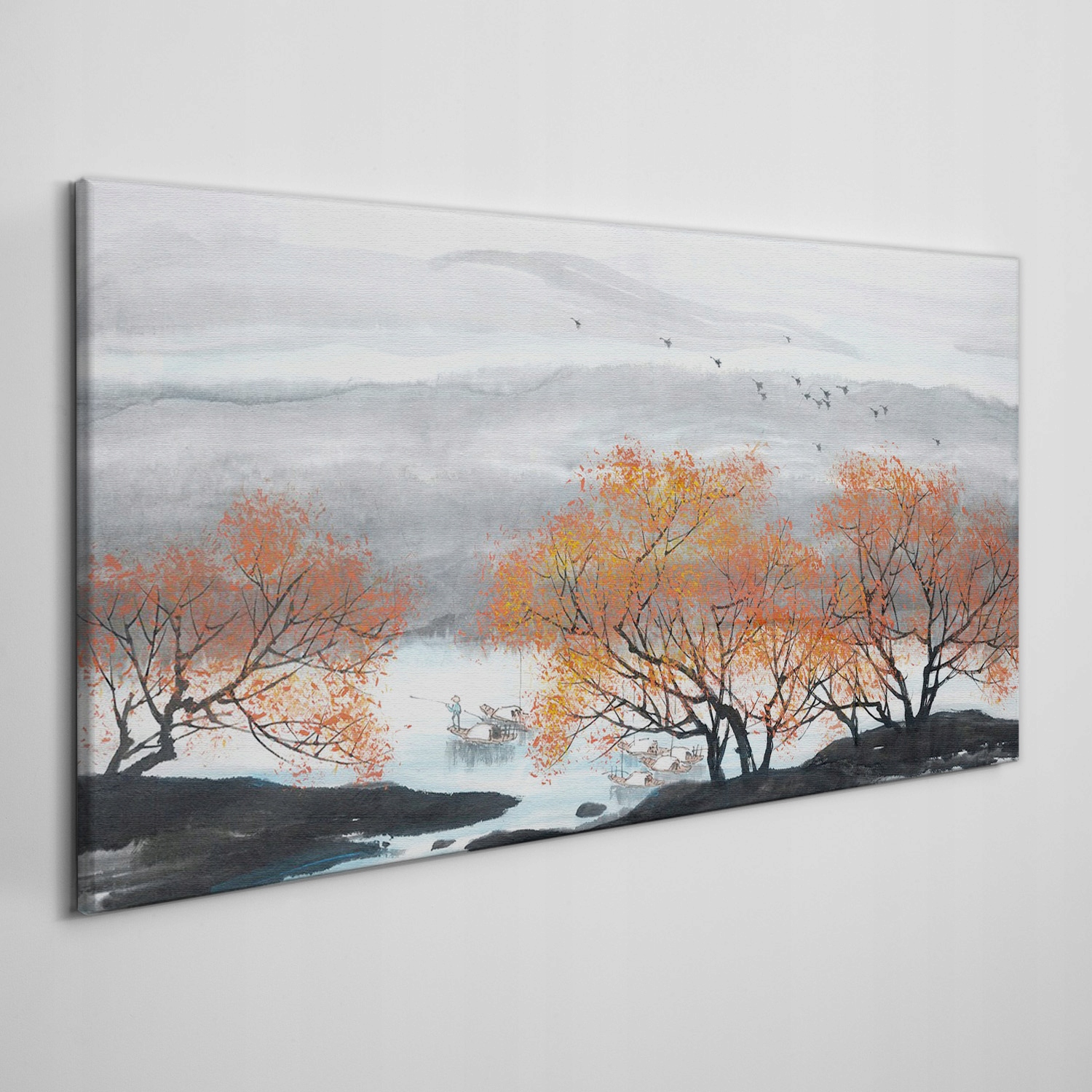 

Obraz na ramie płótno Góry drzewa łodzie 140x70 cm
