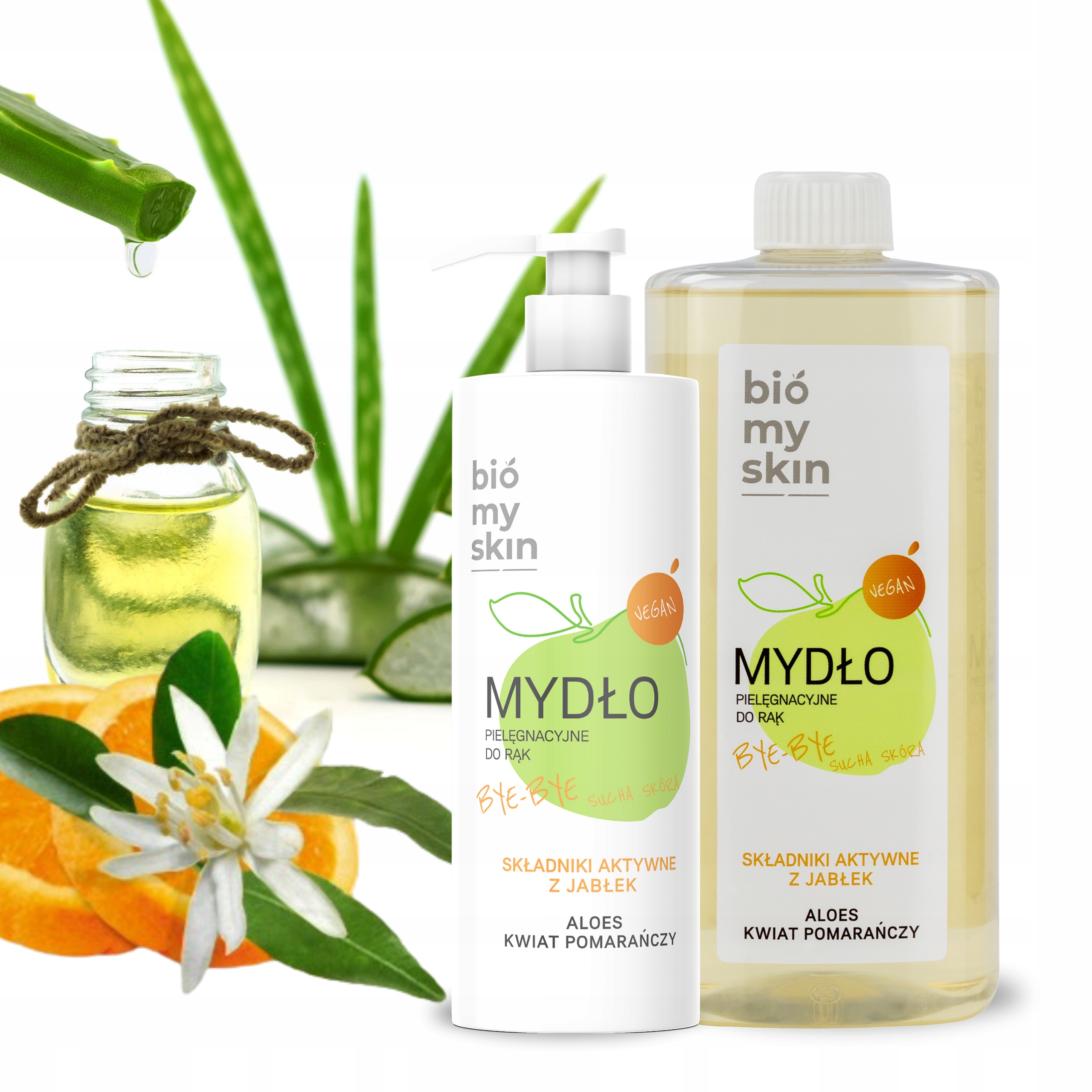 ZESTAW MYDŁO 300 ML ZAPAS 750 ML ALOES I KWIAT POMARAŃCZY BIO MY SKIN