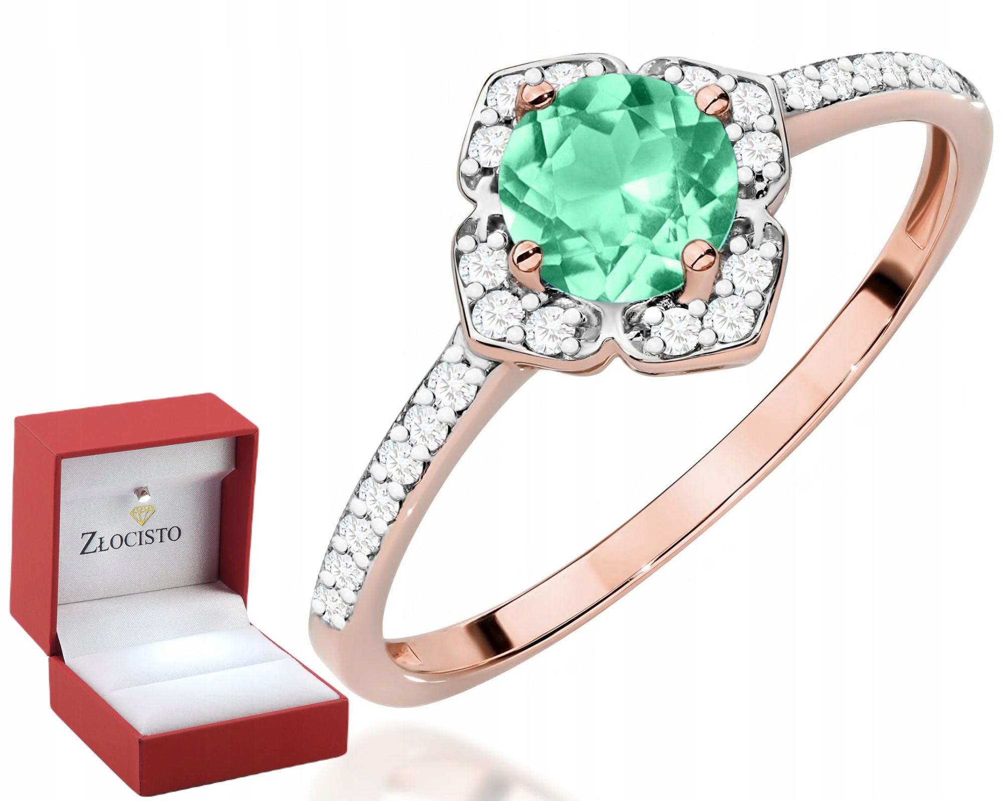 Růžové Zlato Prstýnek Zelený Smaragd A Brilianty Zlato 585
