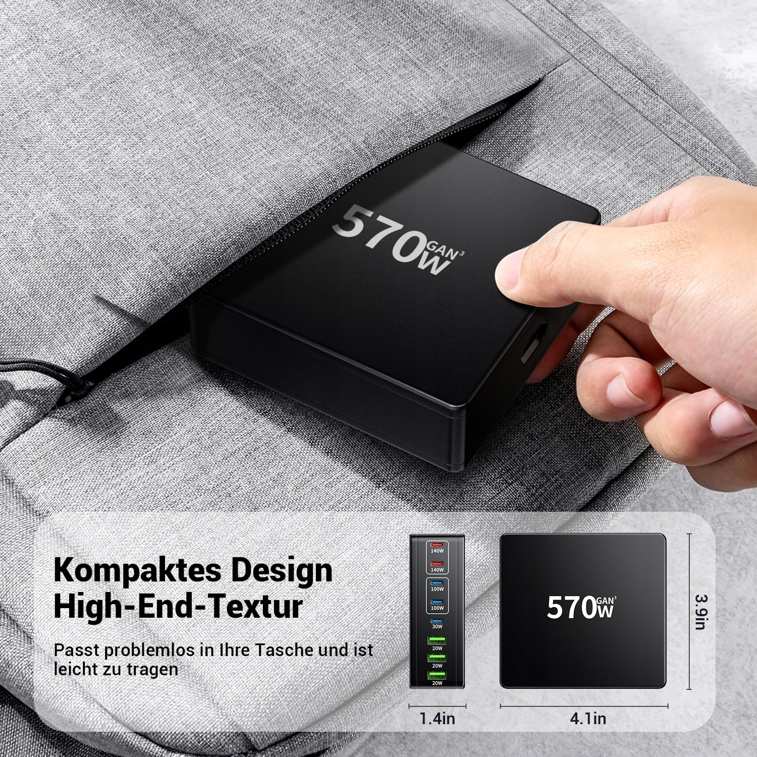 HSSNS Ładowarka USB C 570W 8-Portowa Stacja Ładowania Laptop MacBook iPhone — miniatura 5