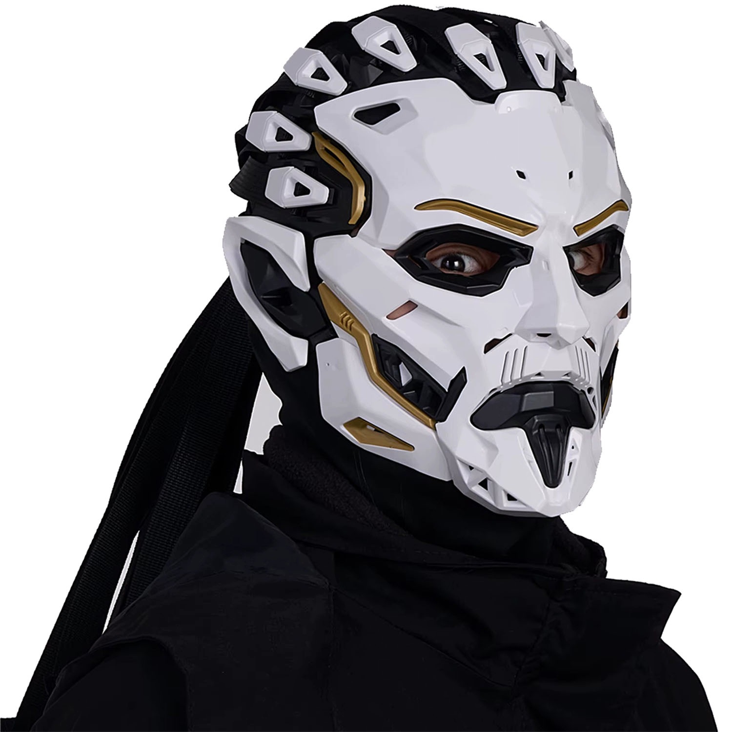 Bílá maska Wizard na celý obličej, styl Cyberpunk Mecha, unisex, vhodná na Halloween a cosplay