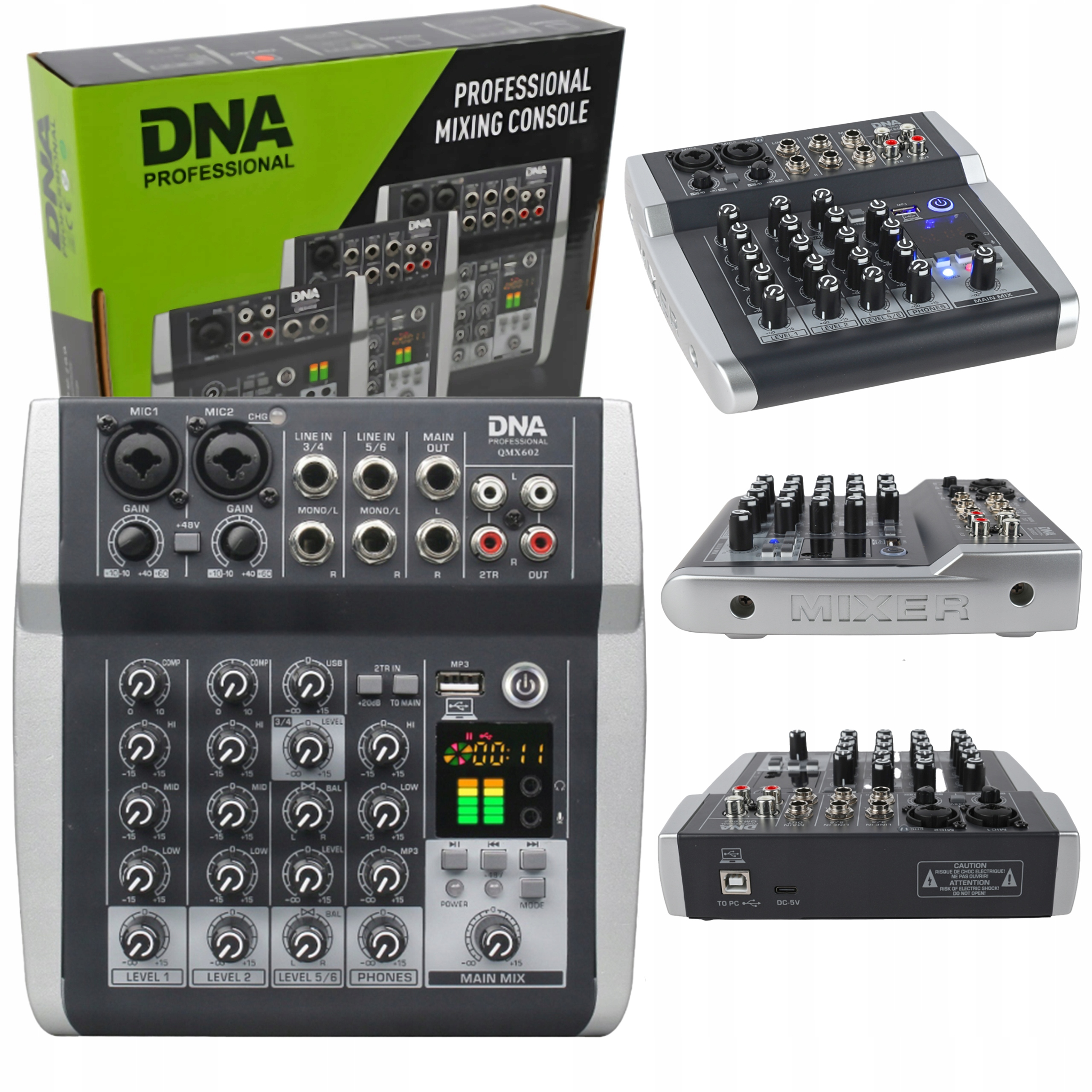 Dna QMX602 Analogový mixážní pult 6 kanálů Bluetooth Usb MP3 Phantom