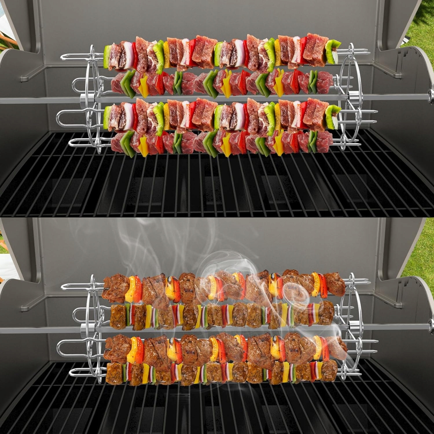 ZESTAW DO ROŻNA OBROTOWEGO ROŻNO DO SZASZŁYKÓW ZE STALI NIERDZEWNEJ Stan opakowania oryginalne