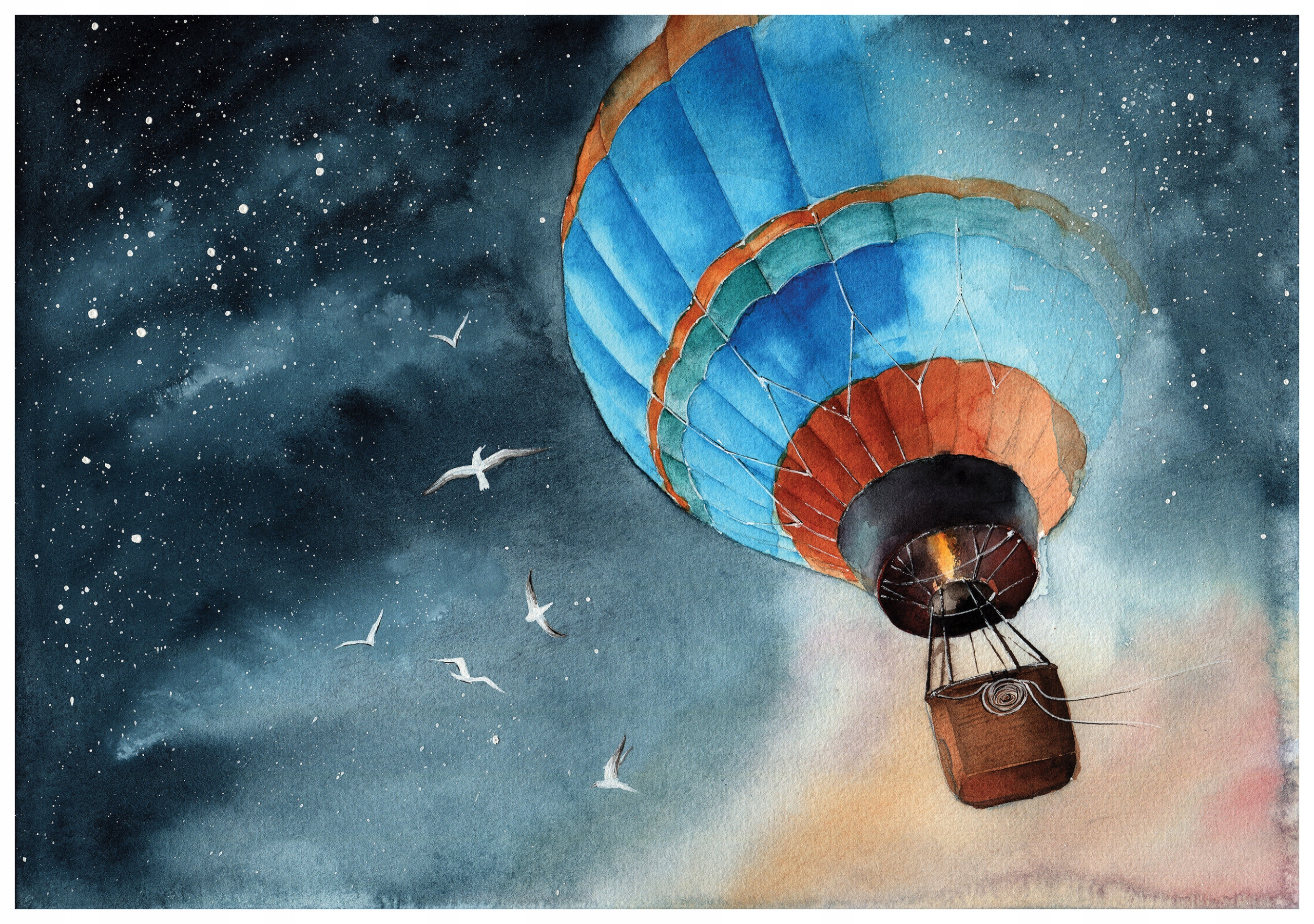 Fototapeta Akvarijní sny balóny ptáci noční obloha 520x318 lepidlo