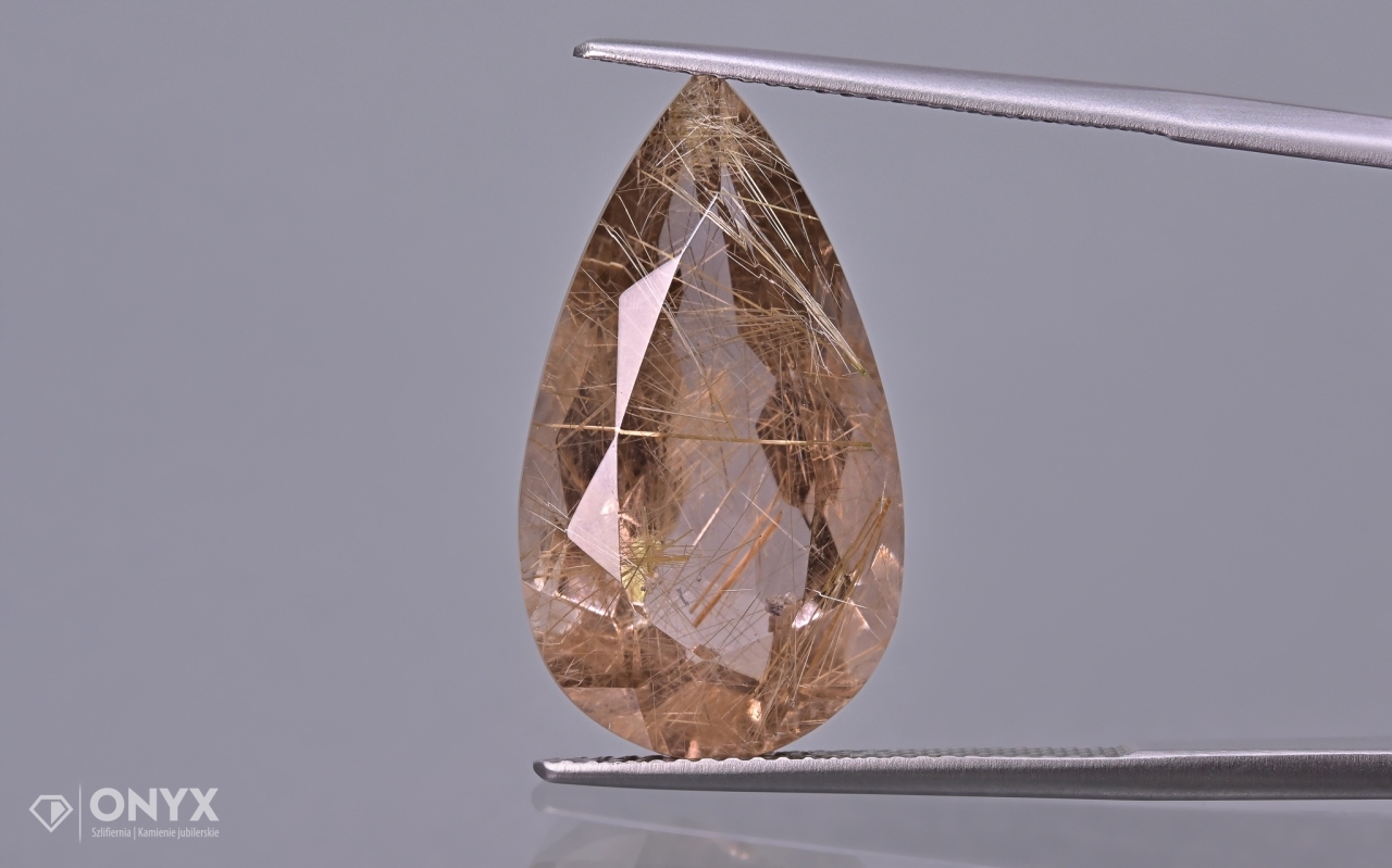 Křemen s rutilem fasetovaný slza 23,5x13 mm