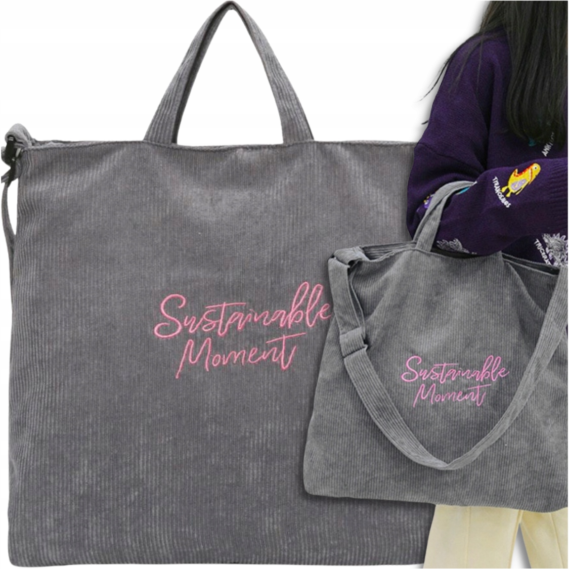 TORBA NA RAMIĘ NA ZAKUPY SHOPPER ZAKUPOWA SZTRUKS LEKKA DUŻA NA MIASTO EKO Marka Perfekcyjny Styl