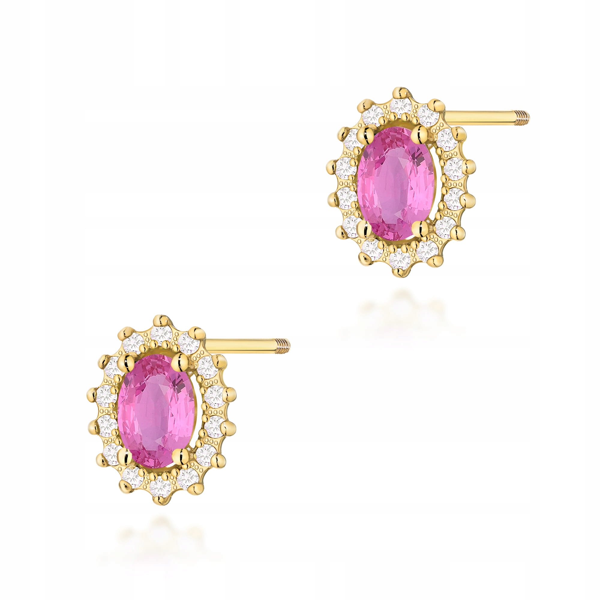 Zlaté náušnice markýzy 585 s růžovými safíry a diamanty na tyčince 2,2 g