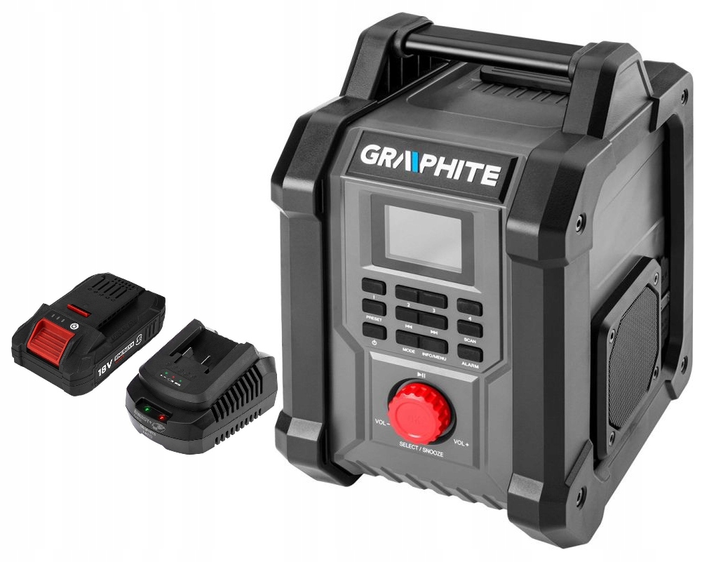 Graphite Akumulátorové A Síťové Stavební Rádio 4AH 58GE128 Sada Komplet
