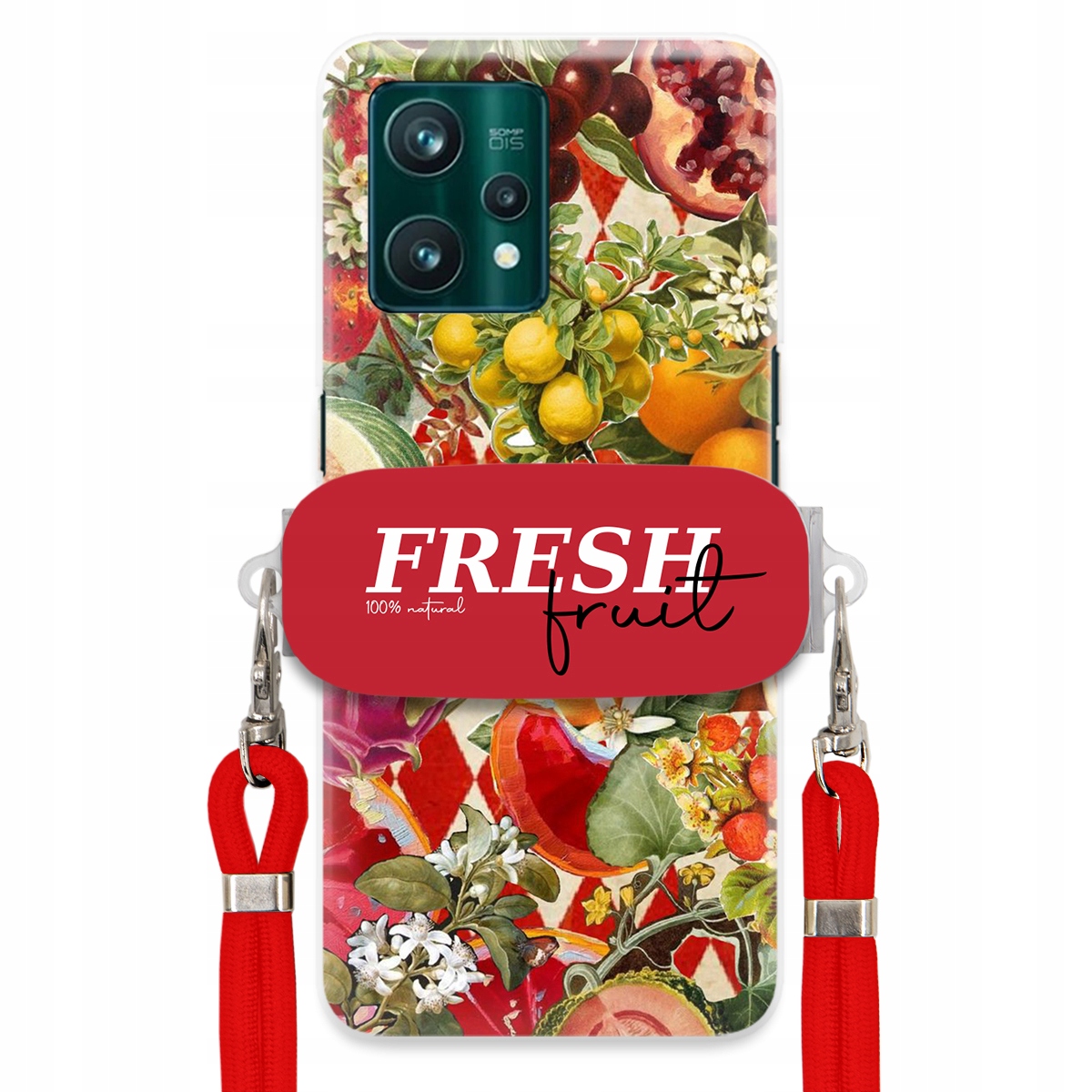 Pouzdro pro Realme 9 4G Červené Crossbody vodítko Držák Fresh Fruit Ovocné
