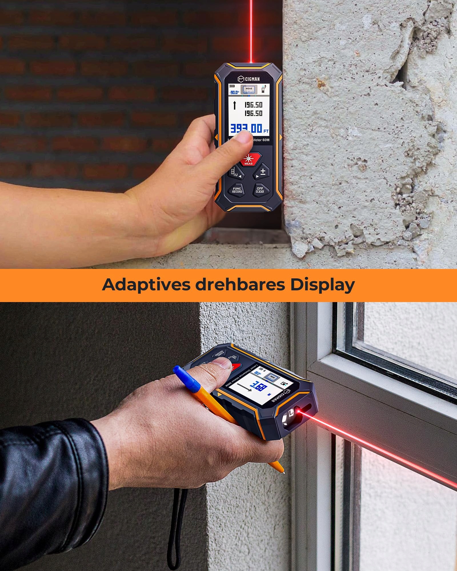 CIGMAN Dalmierz Laserowy Dwukierunkowy 120m USB Wbudowana Poziomica — miniatura 6