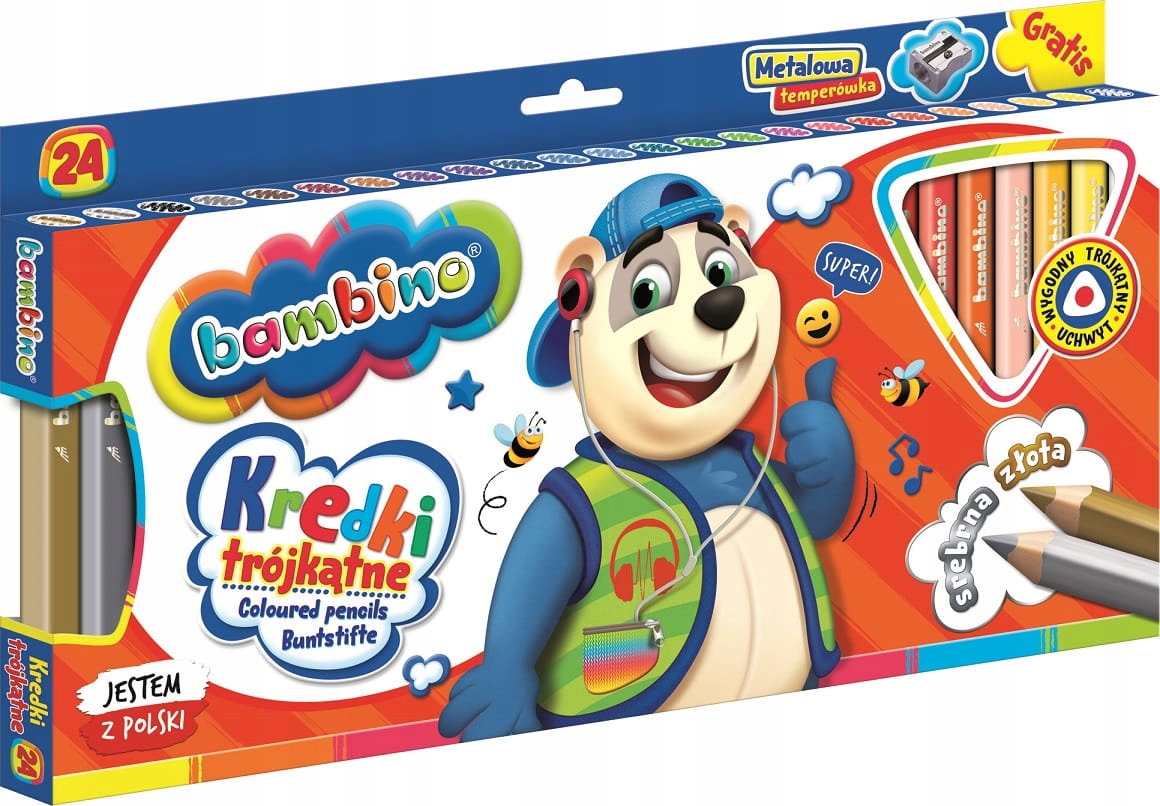 

Kredki Bambino Trójkątne Grube 24 Kol+ Temperówka