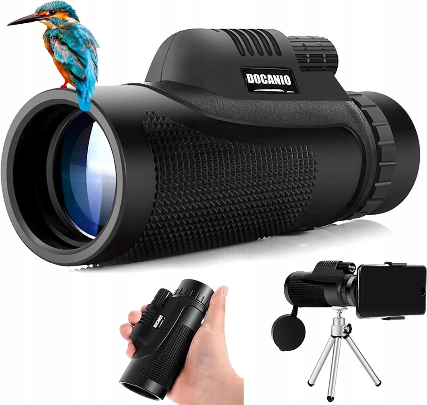 Docanio Lornetka Monokular 12x50 Hd z BAK4 wodoszczelny, z adapter i statyw