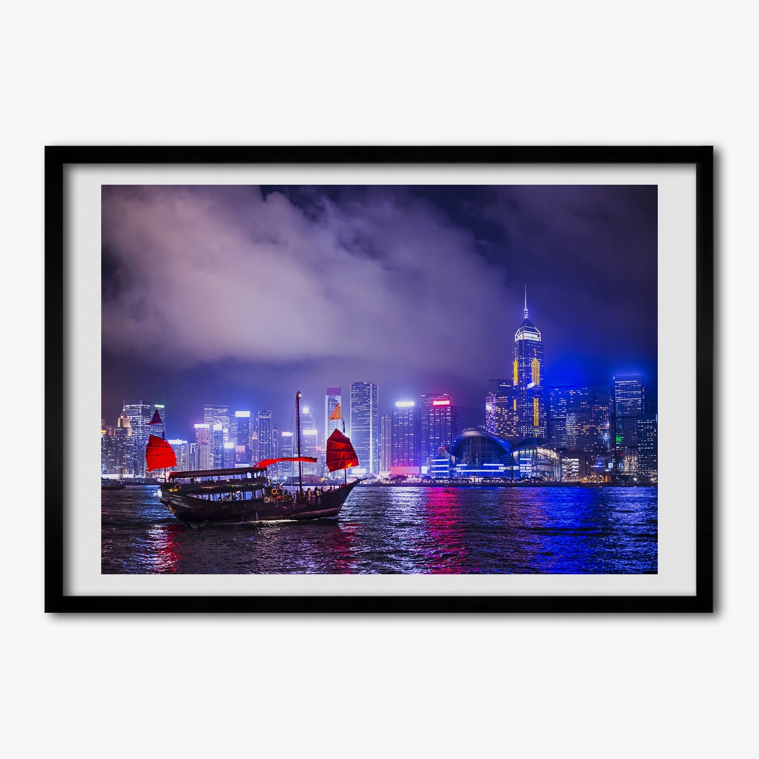 Nástěnný fotoobraz s rámem Hong Kong v noci 100 x 70 cm
