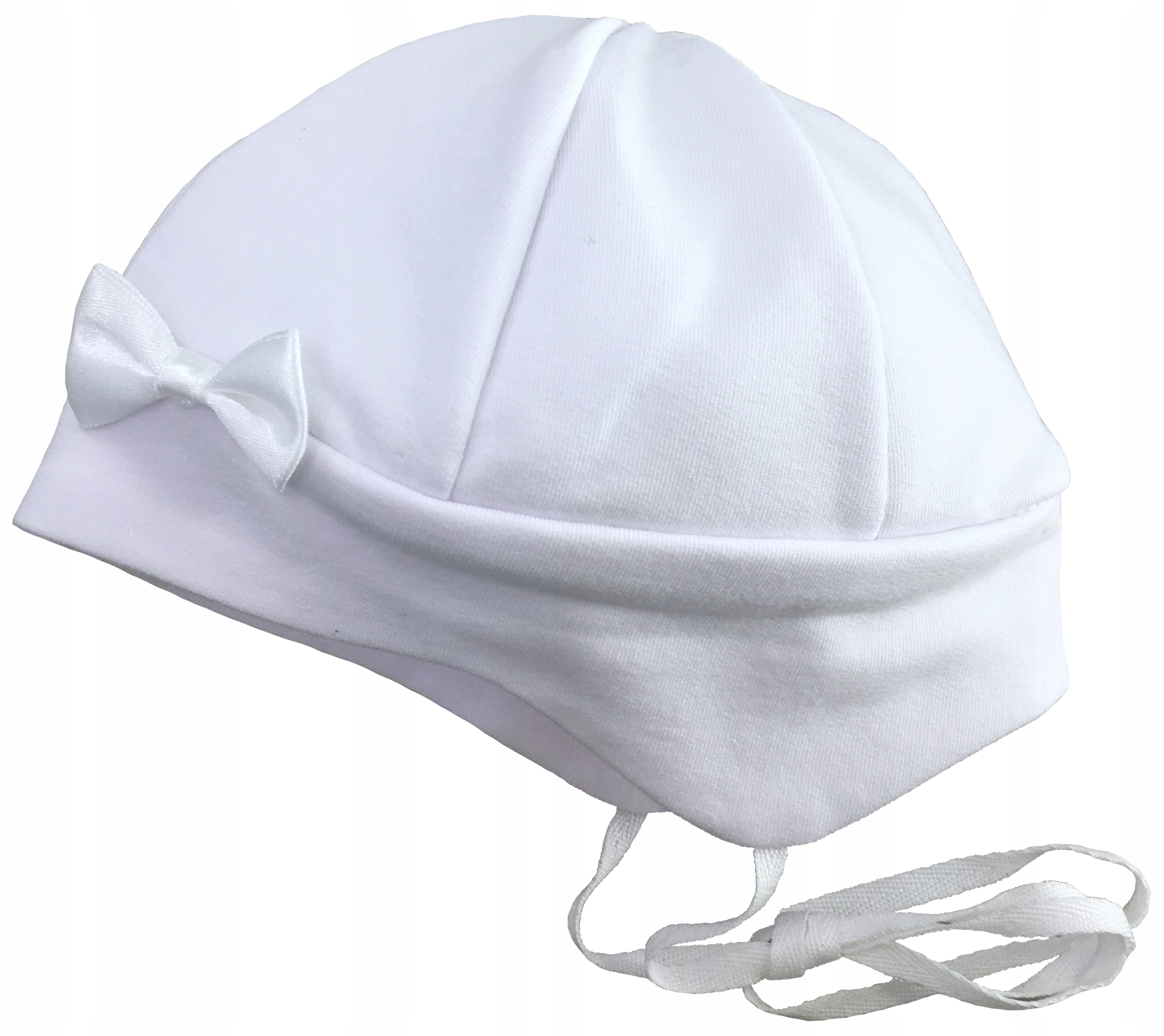 

Czapeczka wiązana biała czapka z kokardą 80 cm +9m