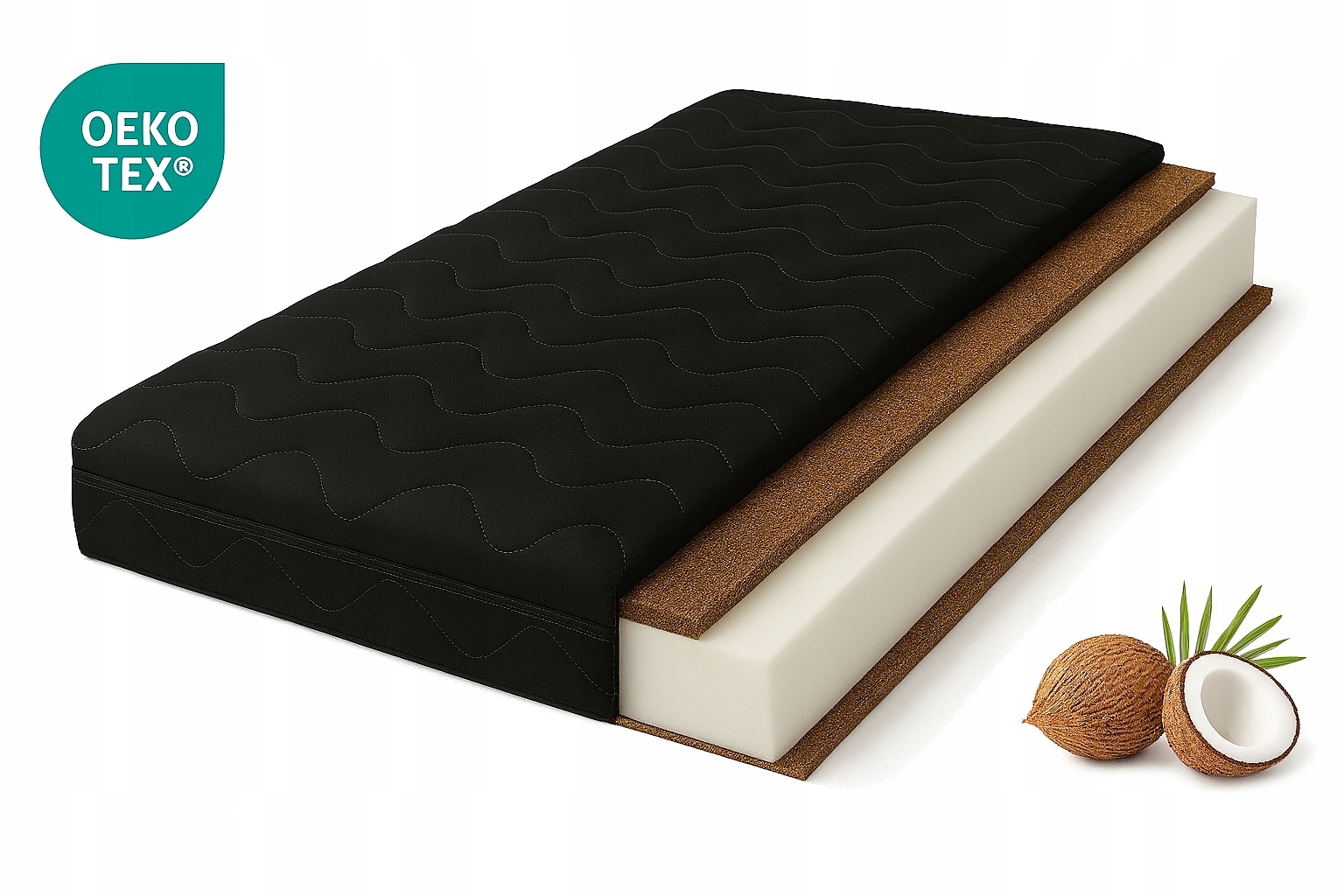 Materac Kokos Obustronnie 90x190 Czarny Mikrofibra Kokos H4 Twardy Pianka