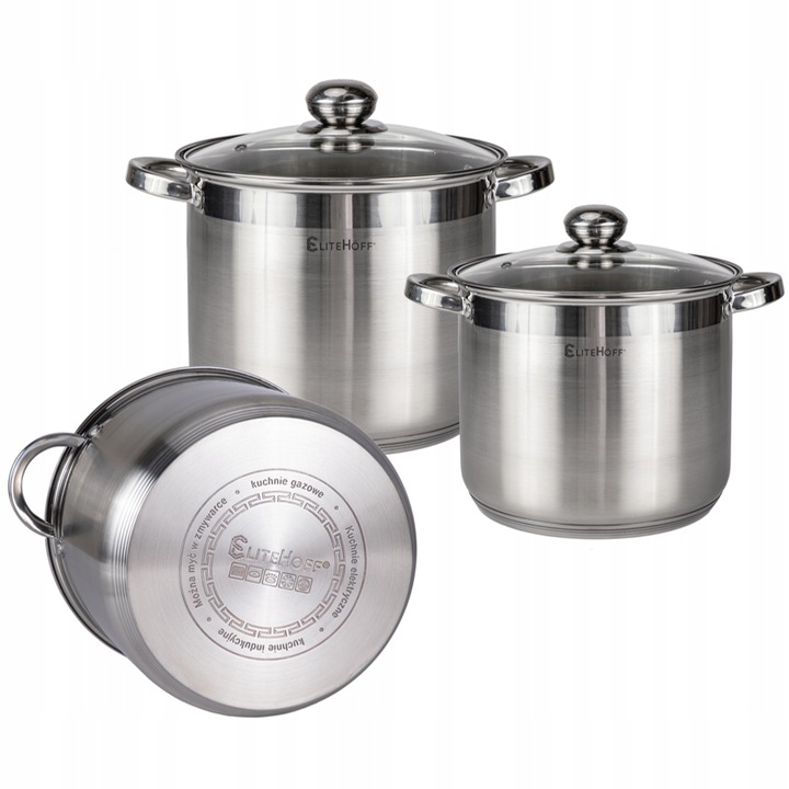 DUŻE GARNKI ZESTAW 6-CZĘŚCIOWY ZE STALI NIERDZEWNE Marka Elitehoff