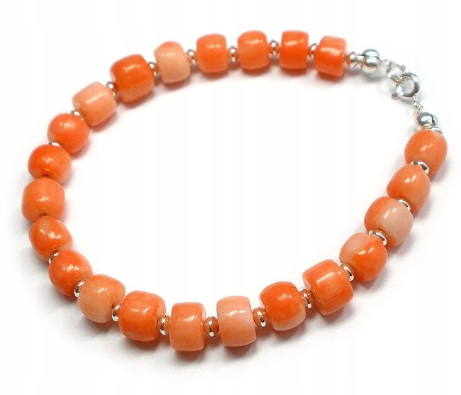 Krásný Náramek Přírodní Korál Stříbro