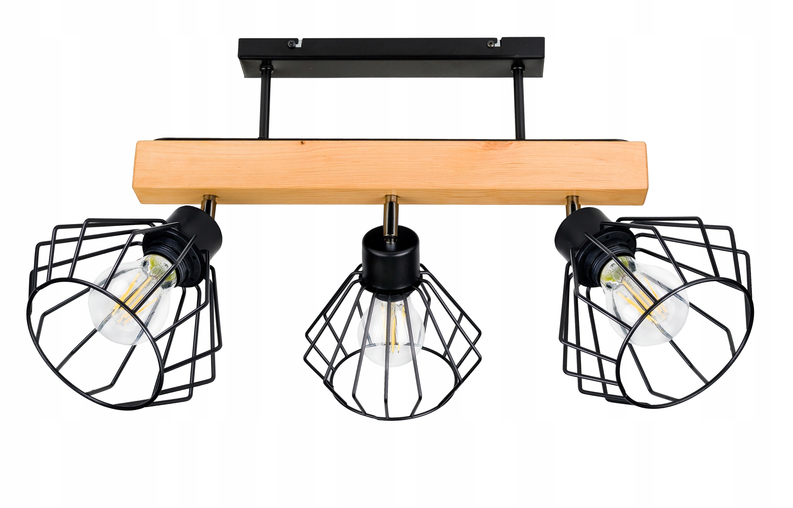 Dřevěná stropní lampa Lustr Stropní Svítidlo Loft Černá na 3x Klosz E27