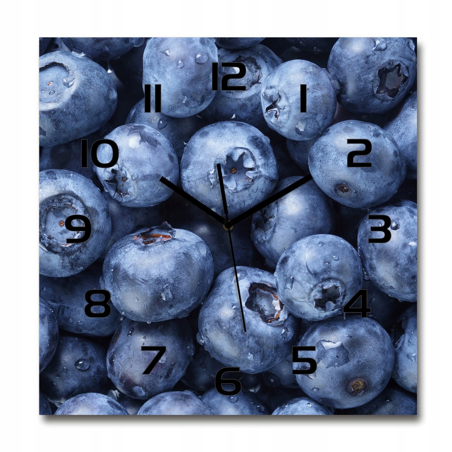 Veľký štvorcový sklenený nástenný hodinový stroj Jahody 60x60