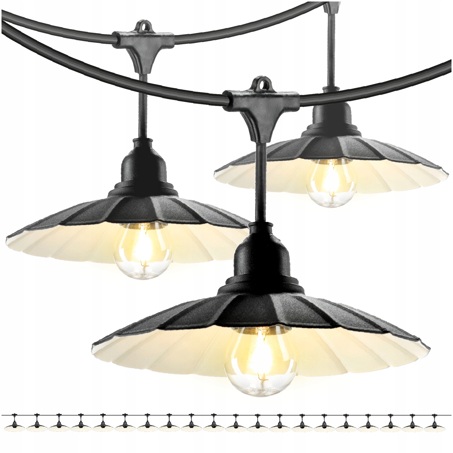 Set Crete Zahradní girlanda 20 m kabel 5 m 20 x stínidlo černé M1