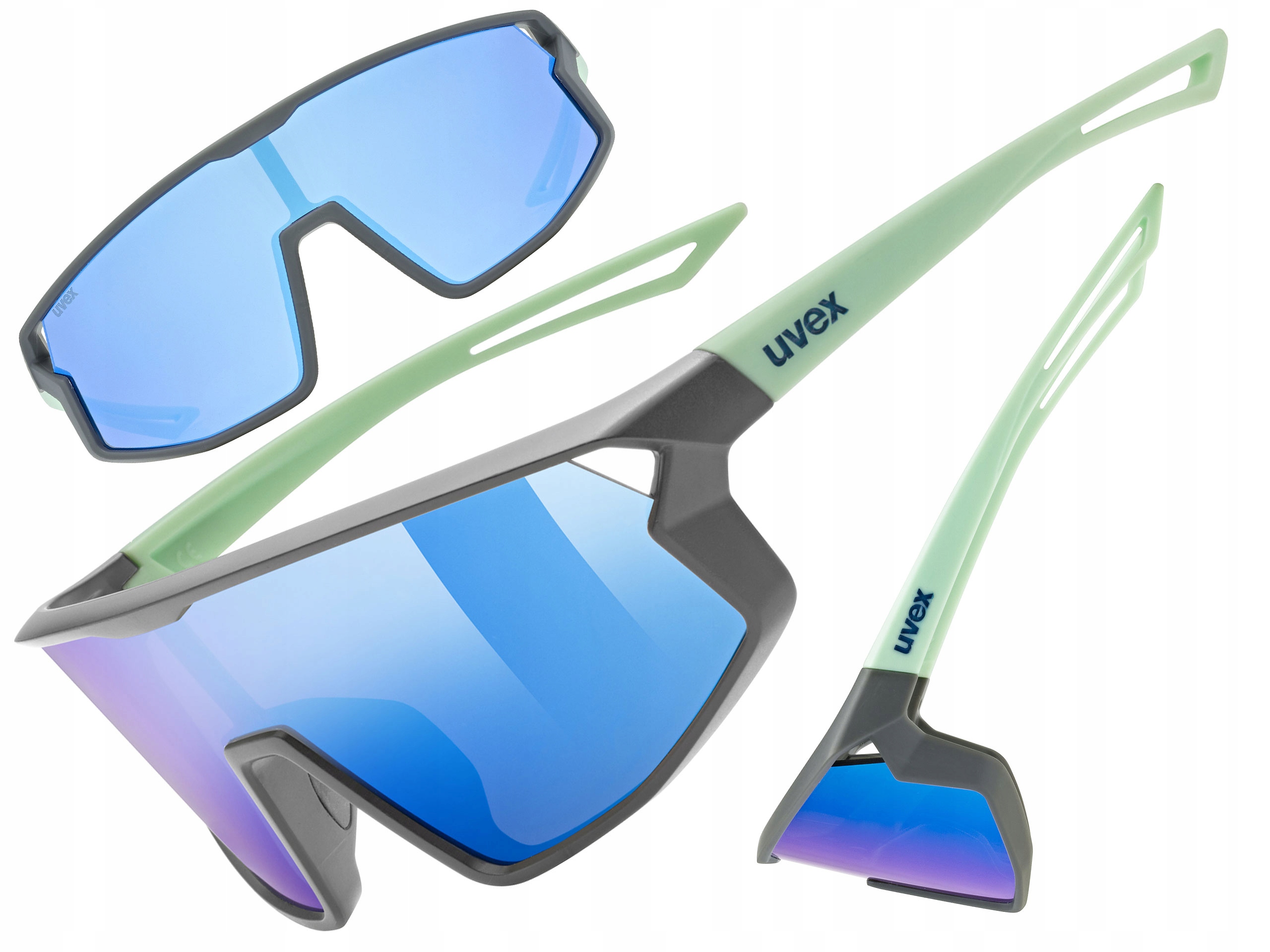 Cyklistické brýle Uvex Skyryse Jr. šedo-zelené matné (zrcadlově modré) S3