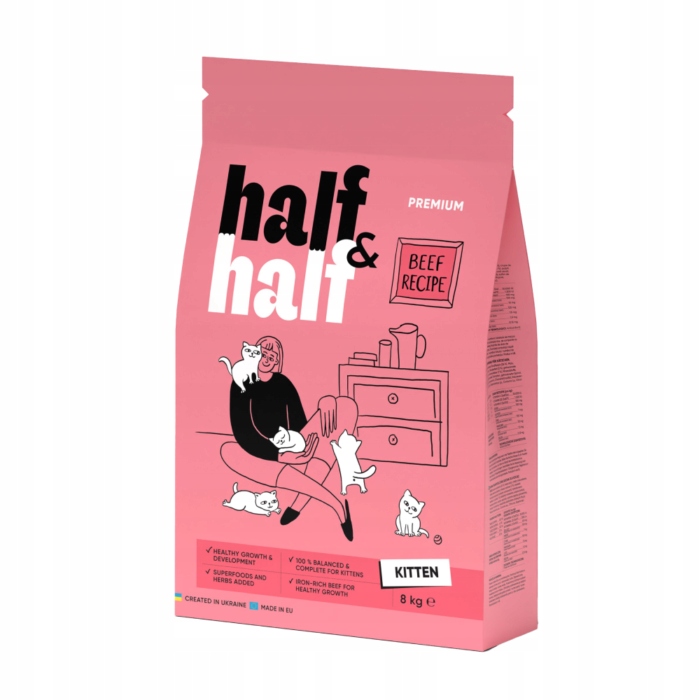 Levně Half&Half Premium Suché krmivo pro kitten juniorské hovězí maso 8 kg