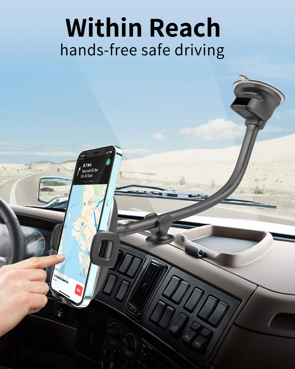 APPS2CAR Uchwyt Samochodowy Na Telefon Do Szyby Elastyczne Ramię 13 Cali — miniatura 7