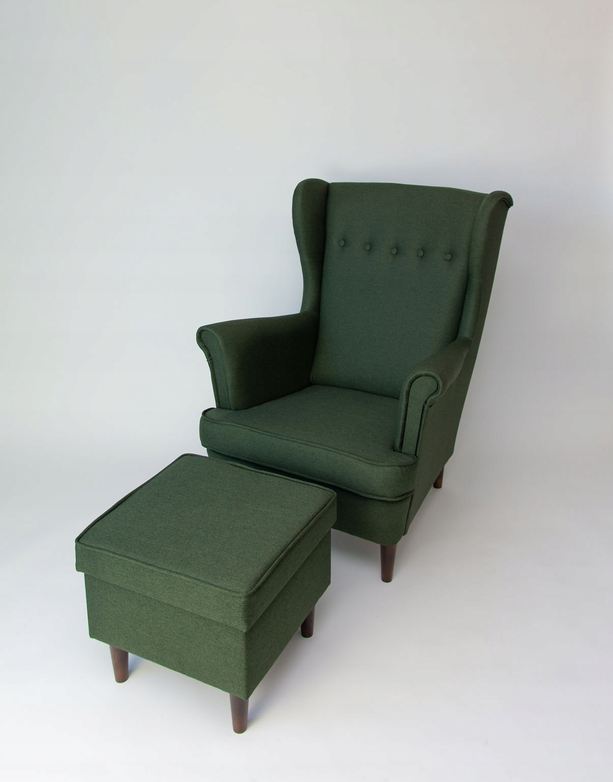 

fotel uszak skandynawski ciemna zieleń+ pufa