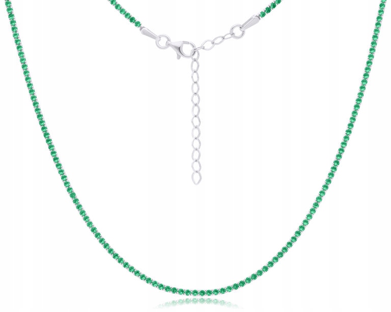 Stříbrný dámský náhrdelník se zelenými kameny, stříbro 925