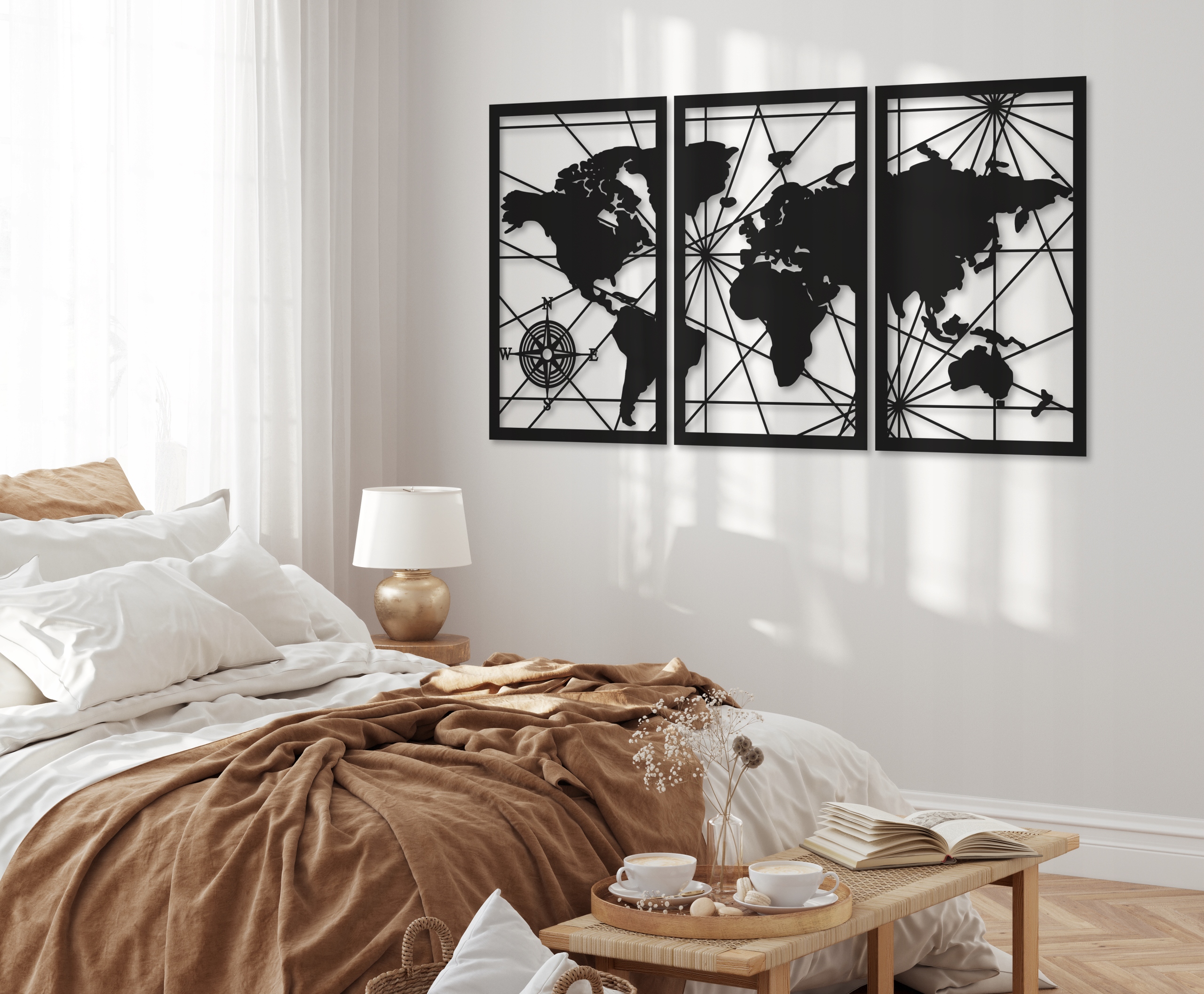 MAPA ŚWIATA 120 CM DREWNIANA MAPA ŚWIATA DUŻA XXL OBRAZY DO SALONU TRYPTYK Kod producenta OZDOBA ŚCIENNA - PANEL AŻUROWY