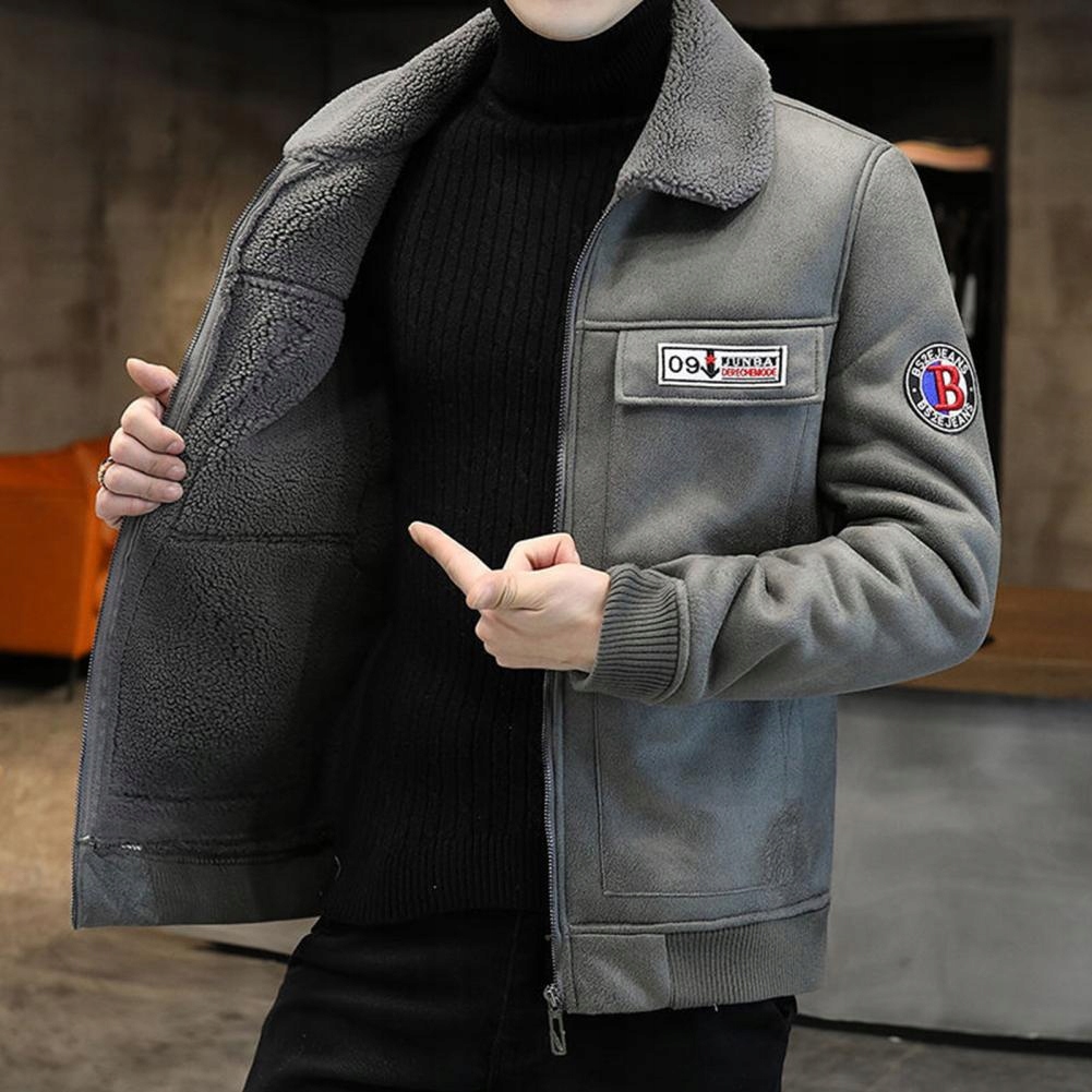 Men Autumn Winter Coat Plush Lining Windproof Plus Marka bez marki