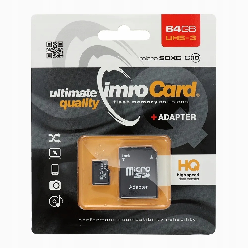 Imro karta pamięci microSD 64GB 100MB/s class 10 Uhs 3 z adapterem Sd
